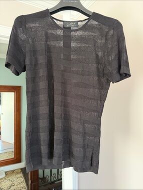 Dana Buchman Black viscose Short Sleeve Sheer-Striped Knit Top
